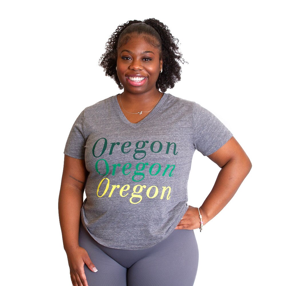 Women s Fall Heather League Oregon Fade Green to Yellow Boyfriend V Neck T Shirt